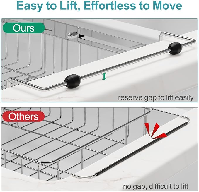GSlife Stainless Steel Dish Drying Rack - Capacity Expandable in Sink Dish Drainer with Silicone Mat, Over Sink Dish Rack with Utensil Holder for Kitchen Counter, Large Capacity, Silver-HomvellaHome