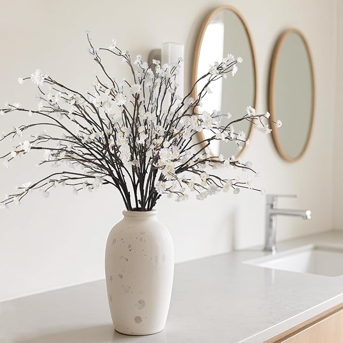 Geegoods 10 Stems White Faux Flowers for Vase – Real Touch Artificial Baby Breath Branches Long Stem for Tall Vase Indoor Home Table Centerpieces Decoration-HomvellaHome