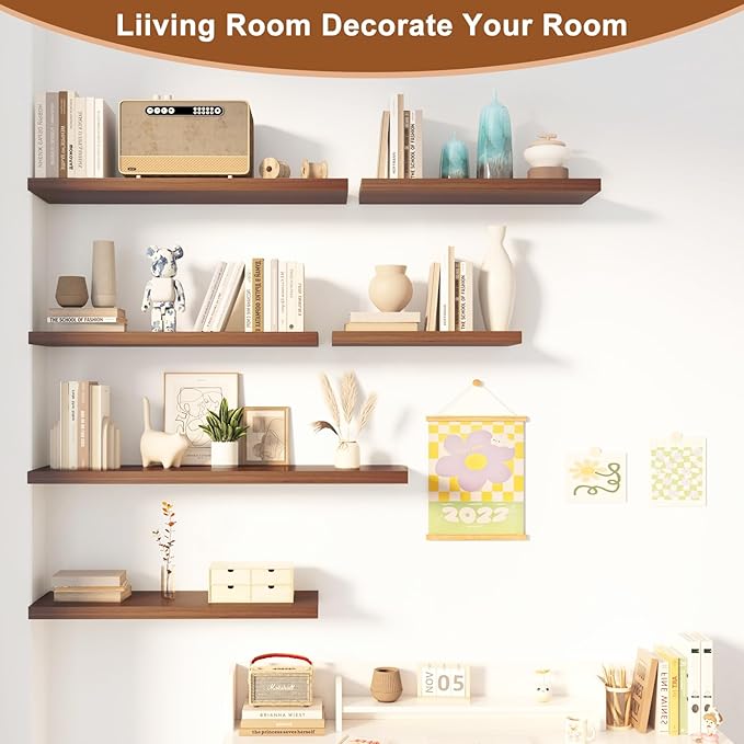 12 Inch Deep Floating Shelves for Wall 2 Pack Floating Shelves Large Storage Space Wall Mount Shelf for Living Room Kitchen Bathroom 36" W x 12" D x 1.2" H Walnut-HomvellaHome