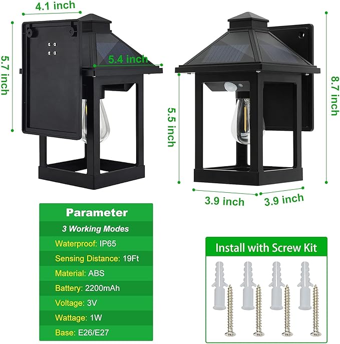 2 Pack Solar Wall Lanterns Outdoor with 3 Modes, Dusk to Dawn Motion Sensor LED Sconce Lights IP65 Waterproof, Exterior Front Porch Security Lamps Wall Mount Patio Fence Garage Decorative-HomvellaHome