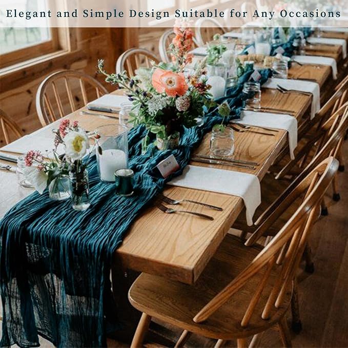 12 Pack Teal 10FT Cheesecloth Table Runner Rustic Gauze Cheese Cloth Table Runner for Wedding Bridal Baby Shower Table Decorations Boho Fabric Sheer Birthday Party Table Decor 20 x 120 Inch Long-HomvellaHome