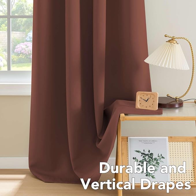H.VERSAILTEX Blackout Curtains for Bedroom Thermal Insulated Room Darkening Living Room Curtains 63 Inch Long Grommet Privacy Protection Window Curtain Panels/Drapes for Nursery, 2 Panels, Rust-HomvellaHome