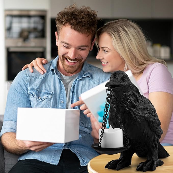 Gothic Home Decor Fake Crow Light Holder Halloween Decorations Indoor Raven Lamp Tealight Candle Holder Resin Statue Black-HomvellaHome