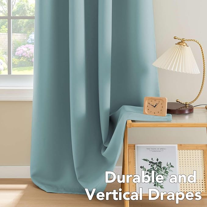 H.VERSAILTEX Blackout Curtains for Bedroom Thermal Insulated Room Darkening Living Room Curtains 84 Inch Long Grommet Privacy Protection Window Curtain Panels/Drapes, 2 Panels, Mineral Blue-HomvellaHome