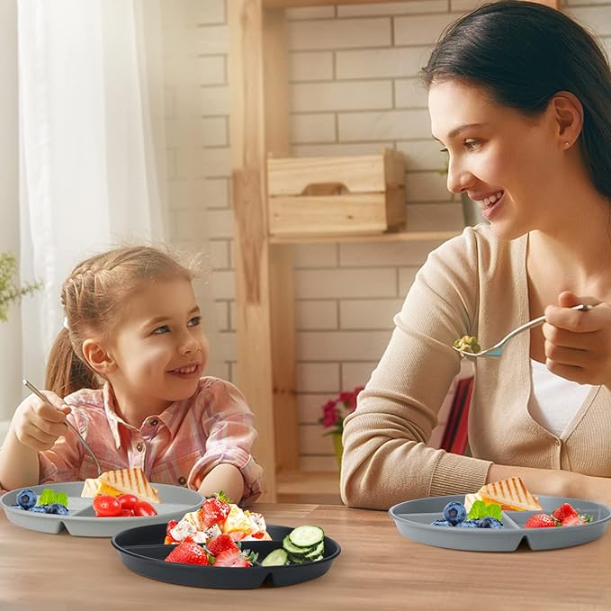 greenandlife 9 Inch (4PCS) Unbreakable Divided Plates for Kids Adults, Dishwasher & Microwave Safe Compartment Plate, Lightweight Reusable Plastic Portion Control Plates, BPA Free and Healthy-HomvellaHome