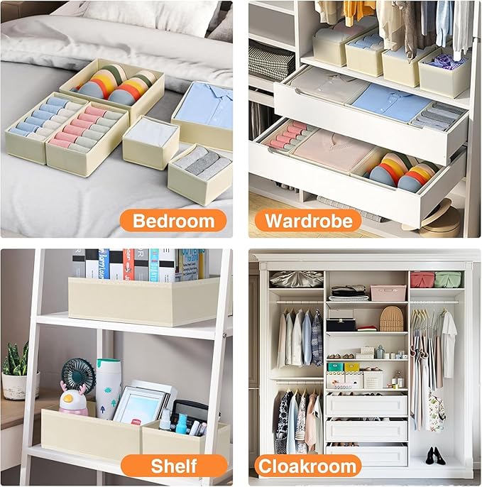 DIMJ Drawer Organizer Clothes 12 Pack - Foldable Baby Organizers and Storage & Dresser Organizer for Bedroom, Closet - Nursery Organization Dresser Dividers for underwear, Sock,Bra, Belt, Tie, Beige-HomvellaHome