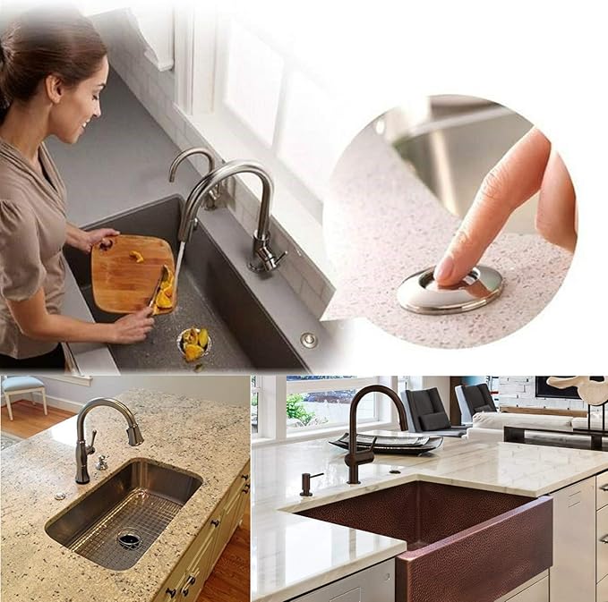 Garbage Disposal Air Switch Kit for SinkTop Waste Disposal with Stainless Steel Brushed Nickel Short Air Button by briidea-HomvellaHome