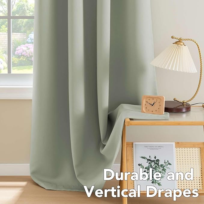 H.VERSAILTEX Blackout Curtains for Bedroom Thermal Insulated Room Darkening Living Room Curtains 84 Inch Long Grommet Privacy Protection Window Curtain Panels/Drapes for Nursery,2 Panels,Light Sage-HomvellaHome