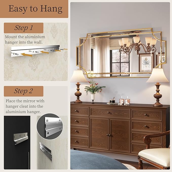 Kelly Miller 24"x48" Large Gold Mirror for Wall, Gold Traditional Wall Mirror Art Decorative Mirror Beveled Full Length Mirror Home Decor for Bathroom Living Room Bedroom Kitchen Farmhouse Entryway-HomvellaHome