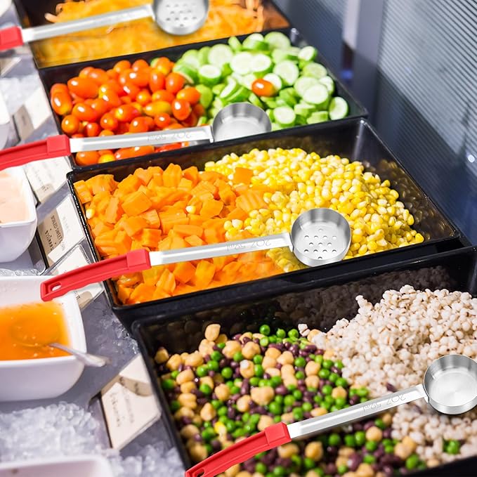 16 Pcs Portion Control Serving Spoons, Restaurant Measuring Serving Ladle Utensils, Portion Control Slotted Scoops for Weight Loss, Solid and Perforated Scoops(Red,2 oz)-HomvellaHome