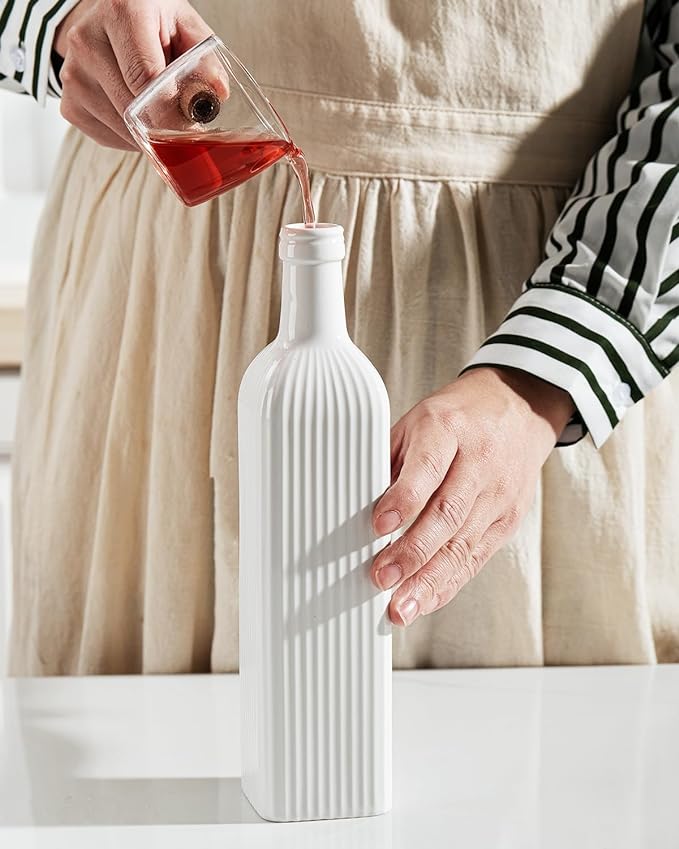 getstar 18 oz Olive Oil Dispenser Bottle for Kitchen, Ceramic Oil Bottle with Automatic Stainless Steel Pourer-HomvellaHome