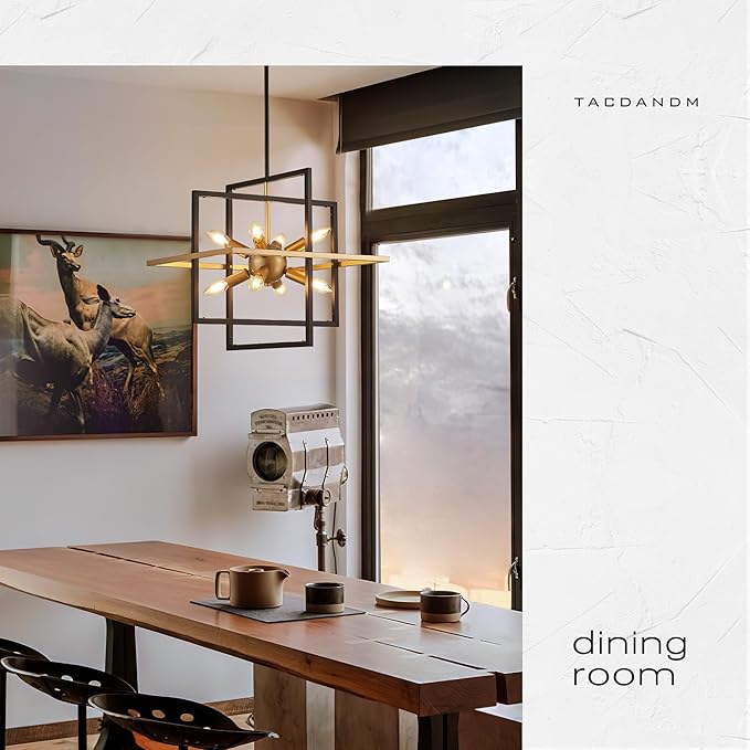 18.9'' Black Gold 8-Light Sputnik Chandelier Modern Industrial Adjustable Hanging Geometric Pendant Light Fixture for Entryway Foyer Stairway Hallway Bedroom Living Room Kitchen Island-HomvellaHome