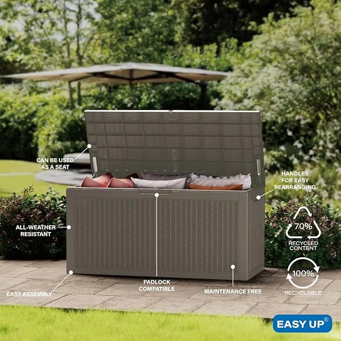 102 Gallon Outdoor Storage Box Waterproof, UV Resistant Resin Deck Box with Hydraulic Rod, Lockable Design and Enhanced Durability for Patio, Garden, and Poolside Use-HomvellaHome