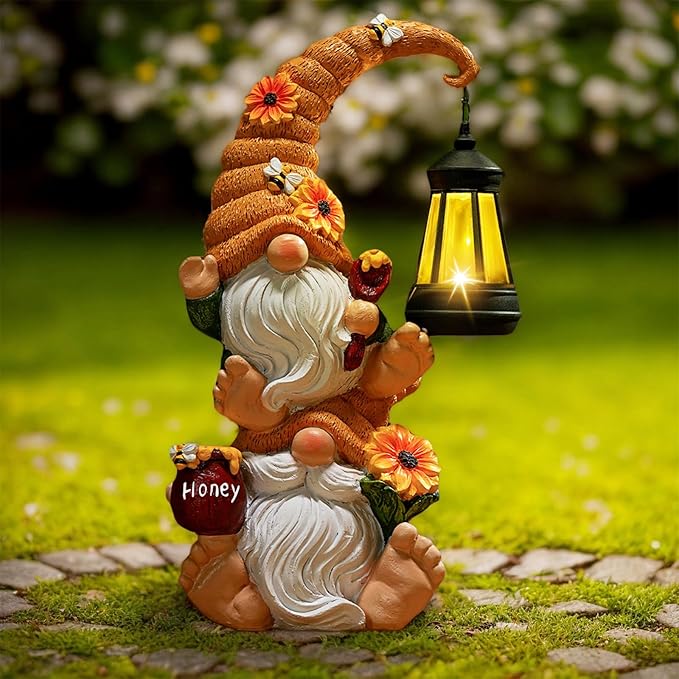 Garden Gnome Statue with Solar Lights – Large Outdoor Sculptures for Patio, Lawn, Yard – Ideal Gifts for Moms, Women, Grandma, Mothers Day, Birthdays, – Funny Double Gnomes Decoration for Housewarming-HomvellaHome
