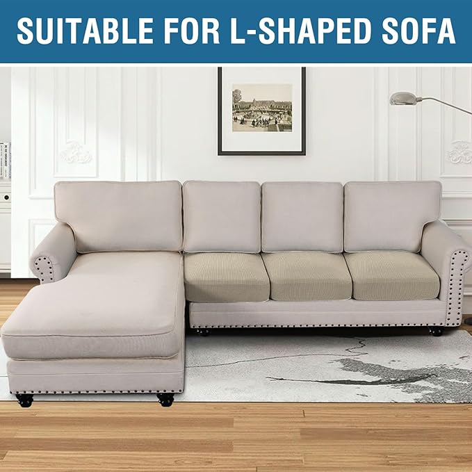 H.VERSAILTEX Super Stretch Individual Seat Cushion Covers - Sofa & Couch Cushion Slipcover Sets - Thick Jacquard Textured Twill Fabric (3 Piece, Island Fossi)-HomvellaHome