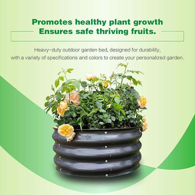 GARDMAX 2x2x1FT Galvanized Round Raised Garden Bed Kit, Metal Planter Boxes Outdoor with Easy Assembly, Large Garden Bed for Vegetables, Fruits, Flower, Herbs Dark Gray-HomvellaHome