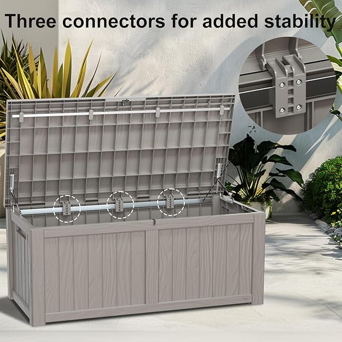 120 Gallon Deck Box,Resin Outdoor Storage Box with Lockable for Patio Furniture, Pool Accessories, Garden Tools Waterproof Outside Storage Box, Grey-HomvellaHome