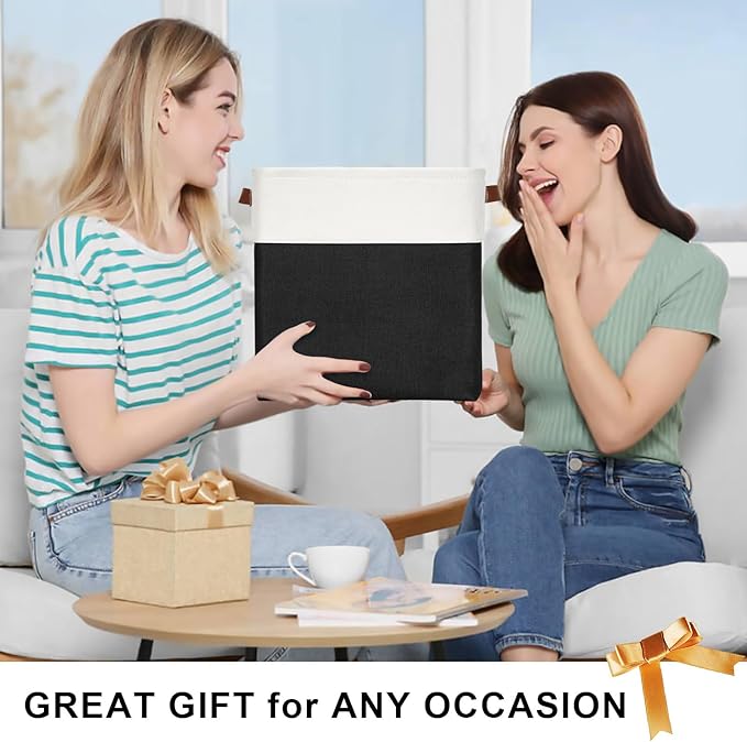 13x13 Cube Storage Bins, Collapsible Fabric Storage Box, 4 Pack Closet Baskets with Handles for Organizing, Shelf, Toys, Clothes, Home, Office, Nursery (Black&White)-HomvellaHome