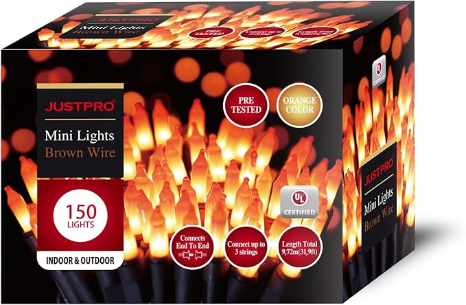 150LIGHTS Orange Extra-Bright with End Connectors Halloween Decorative Lights 9.72m UL Certified Mini String Light Set Waterproof for Halloween Home Garden Christmas Tree Party Patio Wedding-HomvellaHome