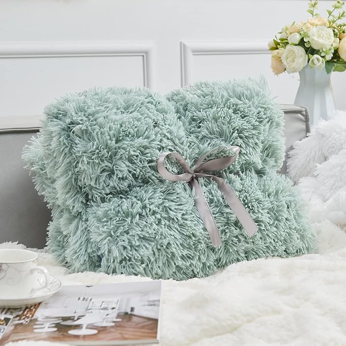GONAAP Fuzzy Faux Fur Throw Blanket Ice Blue Super Soft Cozy Plush Fuzzy Shaggy Blanket for Couch Sofa Bed (Ice Blue, Throw(50"x60"))-HomvellaHome