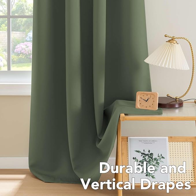 H.VERSAILTEX Ultra Soft Microfiber Thermal Insulated Antique Copper Grommet Blackout Curtains/Window Treatment Draperies 52 by 72 - Inch for Living Room/Bedroom,Set of 2 - Bronze Green-HomvellaHome