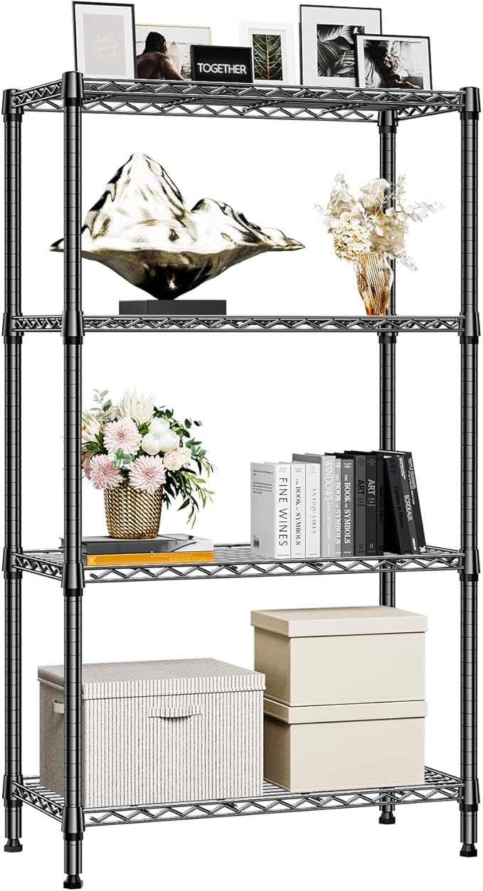 1000 lbs 4 Tier Shelf Metal Storage Shelves Shelving Wire Rack Heavy Duty Closet Organizers for Garage Kitchen Bathroom Laundry Black 15.7" D x 33.5" W x 59.5" H-HomvellaHome