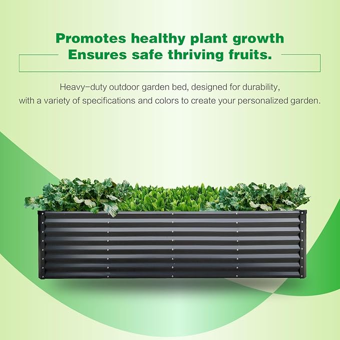 GARDMAX 8x4x2FT Galvanized Raised Garden Bed Kit, Metal Planter Boxes Outdoor with Easy Assembly, Large Garden Bed for Vegetables, Fruits, Flower, Herbs Rectangle Dark Gray-HomvellaHome