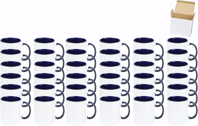 11oz White Ceramic Sublimation Coffee Mug in White Gift Box, Cobalt Blue, Case of 36-HomvellaHome