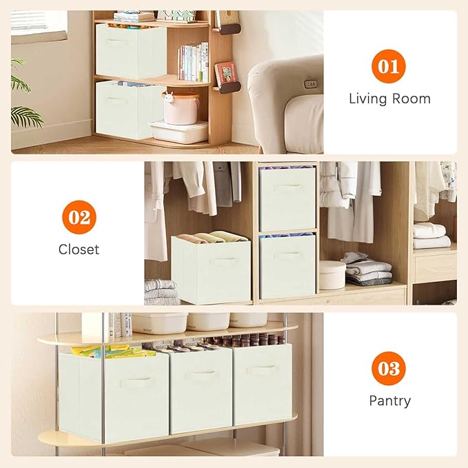 GhvyenntteS Storage Cubes, 11 Inch Cube Storage Bins with Dual Handles, Collapsible Fabric Storage Bins for Shelves Closet, Storage Baskets for Organizing Clothes, Bedding, Toys, Books (6 Pack, Beige)-HomvellaHome