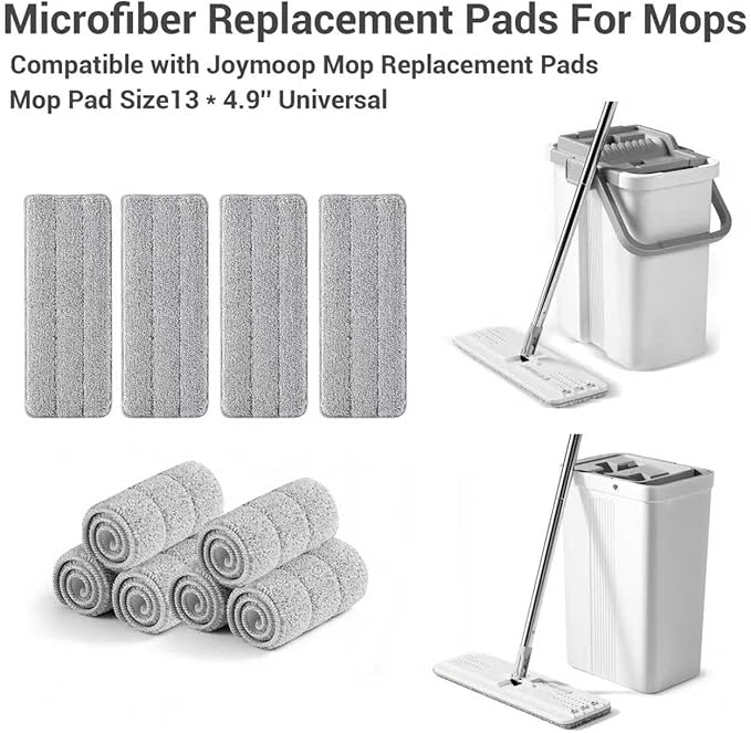10Pcs Joymoop Mop Replacement Pads, 13 * 4.9'' Universal Mop Pads Mop Head Refills Washable Wet Mop, Compatible with Most 11-13” Size Mops,-HomvellaHome