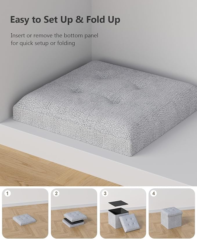 15 Inches Small Folding Storage Ottoman Cube, Storage Footrest, Foot Rest Stool, for Living Room, Bedroom, Dorm, Hallway, Entryway, Light Gray-HomvellaHome