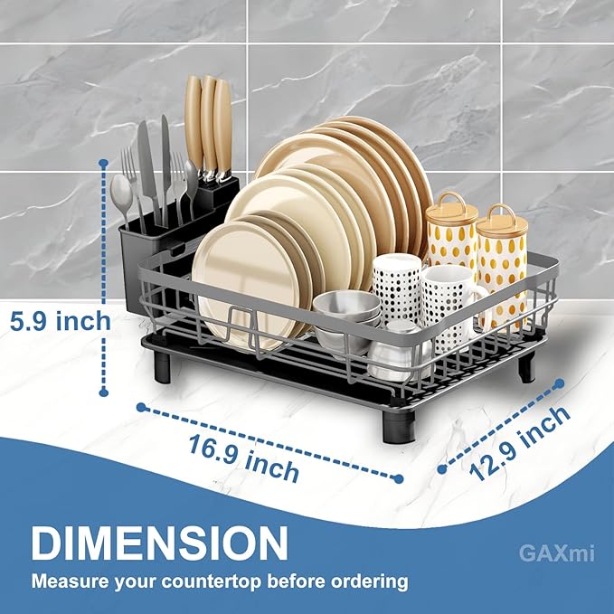 GAXmi Dish Drying Rack Over The Sink Drainer with Drainboard Utensil Holder, 1-Tier Grey-HomvellaHome