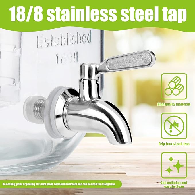 1 Gallon Glass Drink Dispensers For Parties 2PACK.Beverage Dispenser,Glass Drink Dispenser With Stand And Stainless Steel Spigot 100% Leakproof.Lemonade Dispenser With Ice Cylinder.Laundry Detergent-HomvellaHome