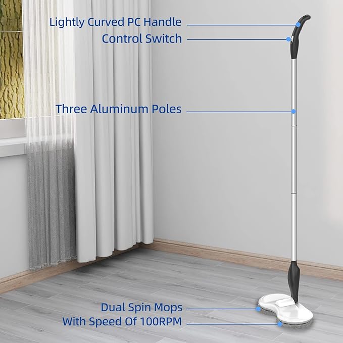 Electric Mop for Floor Cleaning, As Seen On TV, Cordless Spin Mopper Motorised Electric Mops for Hardwood Tile Laminate Floor Daily Light Cleaning (No Water Tank)