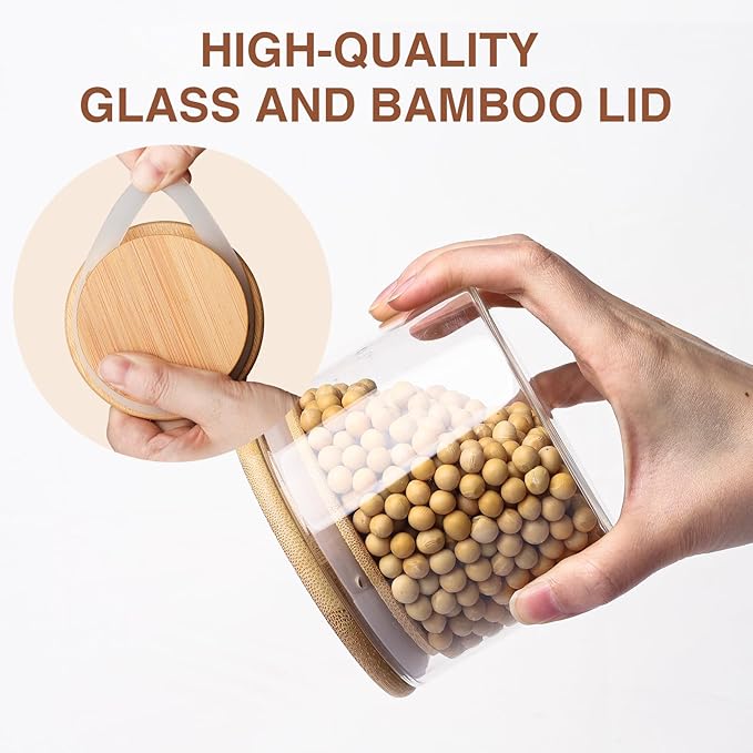 15oz Glass Food Storage Jars, Glass Jars with Bamboo Lids, Kitchen Storage Jars, Set of 6, Canisters with Airtight Lids for Spice, Coffee, Cookie, Pantry Organizers-HomvellaHome