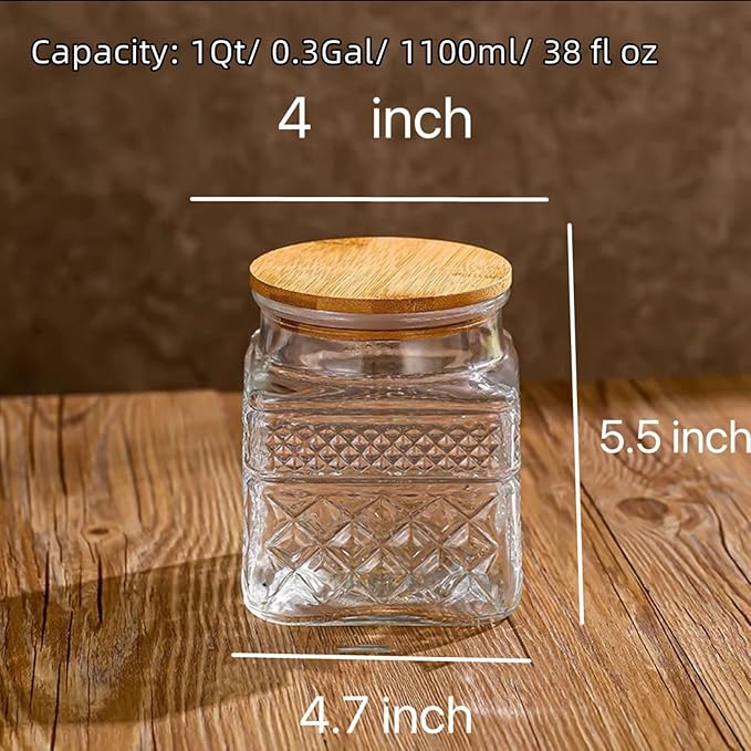 Glass Storage Jar, 38 FL OZ Glass Food Storage Canisters with Bamboo Lid, Kitchen Containers Decorative Jar Airtight Glass Jars For Cereal Nuts Snack Candy Cookies Coffee Tea-HomvellaHome