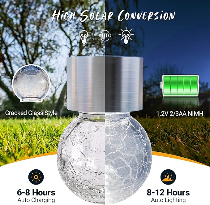 GIGALUMI 24 Pack Solar Outdoor Lights, Solar Hanging Lights for Christmas Decoration-Cracked Glass Solar Lights Outdoor Waterproof for Garden, Yard, Fence, Tree(Cold White)-HomvellaHome