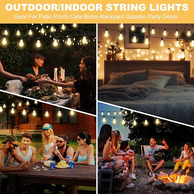 100FT Outdoor String Lights Waterproof with 64+4 Bulbs (1.5FT Bulbs Spacing), Remote & Dimmer, Commercial Patio String Lights with 3 Mode Light & Timing, 100PC Mounting Ties for Outside-HomvellaHome