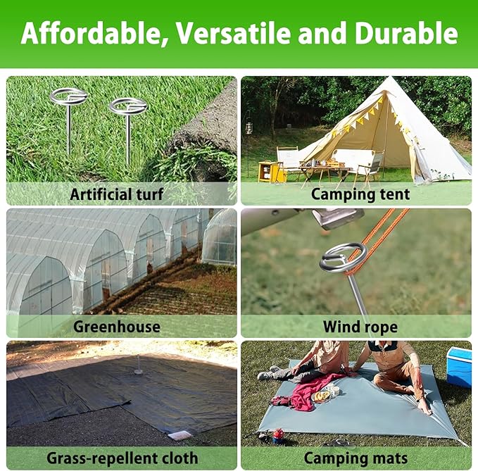 120 Pack Heavy Duty 8 Gauge Galvanized Landscape Fabric Pins, 6 Inch G-Shaped Round Top Weed Barrier Stakes for Garden, Erosion Control, Tent, Ground Cover (Silver)-HomvellaHome