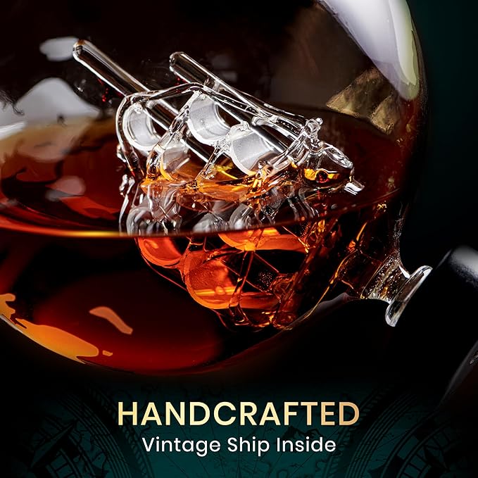 Globe Whiskey Decanter Gift Set by Royal Reserve | Etched World Map Globe Decanter 29 oz 850 ml with Glasses for Bourbon, Liquor – Whiskey Gifts for Men Dad Boyfriend Husband-HomvellaHome