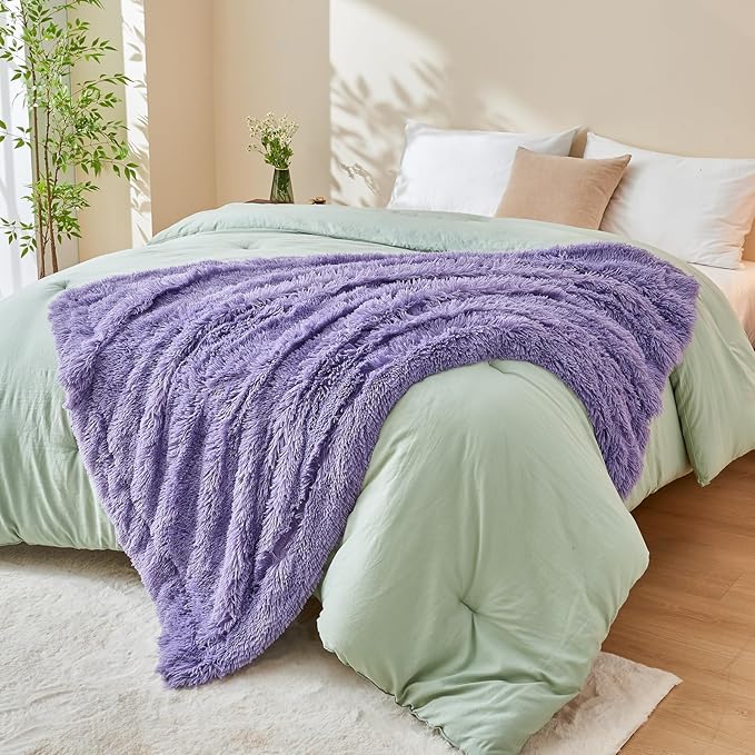 GONAAP Fuzzy Faux Fur Throw Blanket Twin Size Lavender Super Soft Cozy Plush Fuzzy Shaggy Blanket for Couch Sofa Bed (Lavender, Twin(60"x80"))-HomvellaHome