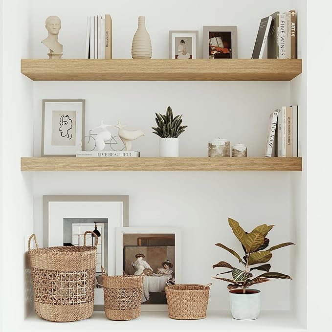 10 inches Deep Floating Shelves 36 inch Long, Single Wall Shelves Heavy Duty 70 lbs for Bedroom, Bathroom, Living Room, Kitchen, Office, Modern Shelf Home Decor, Set of 1, Oak-HomvellaHome