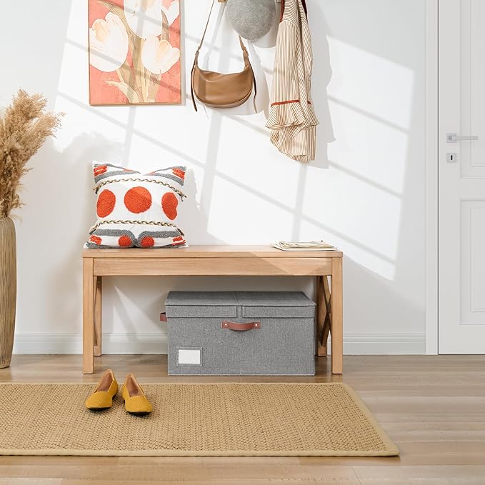 GRANNY SAYS Large Storage Bins With Lids, Decorative Boxes, Fabric Containers With Double-Open Lid and Divider, Collapsible Clothes Organizers, 63L Linen for Closet, Dark Gray-HomvellaHome