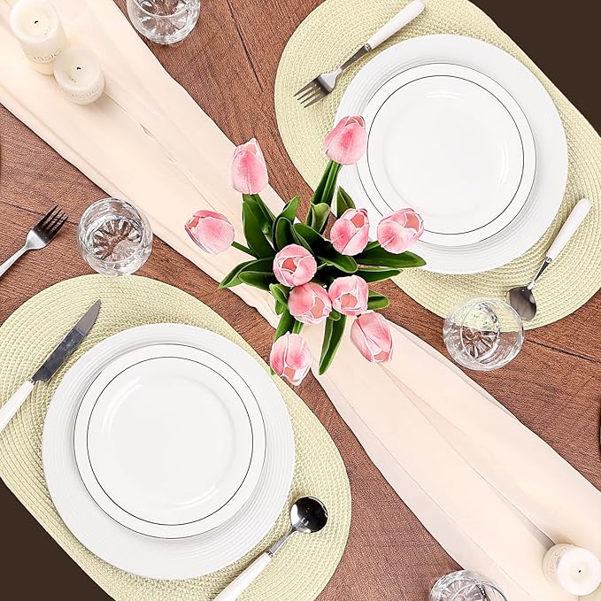 AHHFSMEI Placemats Set of 6 for Dining Table Washable Woven Vinyl Non-Slip 18x12 inches Placemat Heat-Resistant Durable Table Mats for Dining Table Easy to Clean (Ivory)