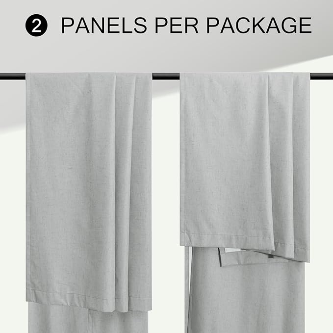 100 Percent Blackout Sliding Glass Door Curtains 120 Inches Long 2 Panels 10 FT Theater Floor to Ceiling Drape Linen Cotton Textured Luxury Curtains Farmhouse Black Out Light Grey Gray White Back Tab-HomvellaHome
