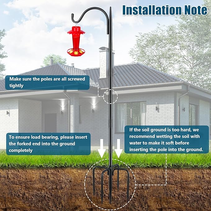 Gtongoko 47 inch Small Shepherds Hooks for Outdoor with 5 Prongs, Adjustable Bird Feeder Pole Garden Hooks for Hanging Lanterns, Plants Baskets, Hummingbird Feeders, 2 Pack-HomvellaHome