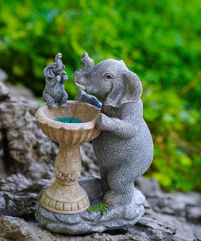 Garden Elephant Statues for Bird Bath: Outdoor Sculptures for Lawn Patio Yard Balcony Porch - Unique Gifts for Mother Grandma-HomvellaHome