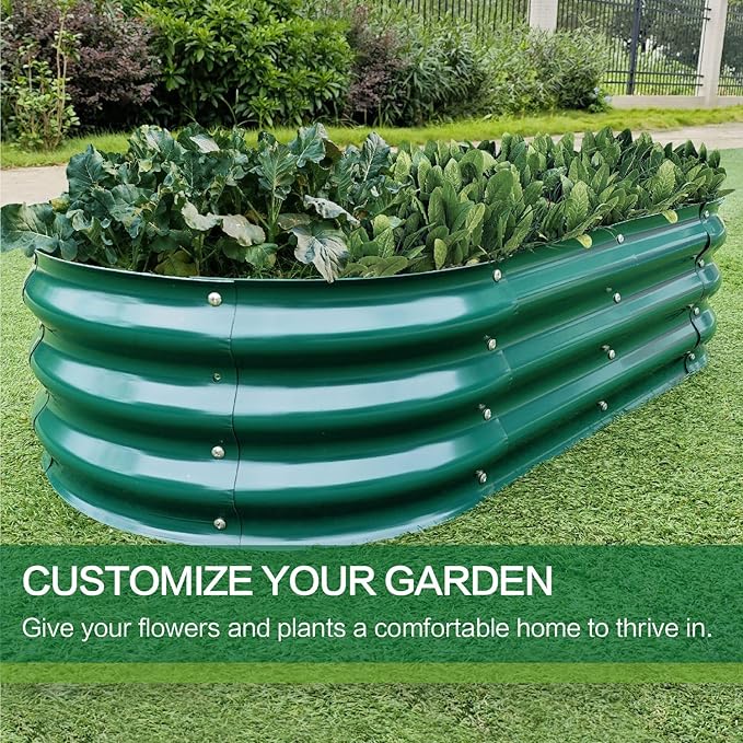 Gardmax Galvanized Raised Garden Bed, Lightweight Planter Boxes Outdoor with Easy Assembly, Large Garden Bed for Vegetables, Fruits, Flower Dark Green 8FT-HomvellaHome