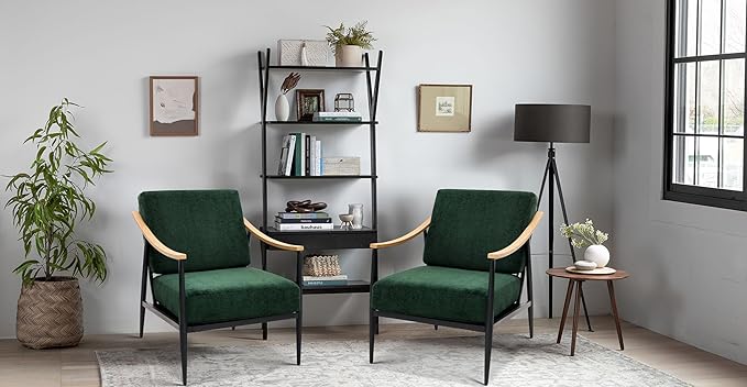 Modern Accent Chairs Set of 2 for Living Room Bedroom Mid Century Arm Chairs Upholstered Office Accent Chairs Comfy Waiting Room Chairs with Metal Frame, Green-HomvellaHome