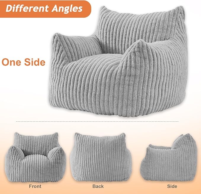 Giant Bean Bag Chairs for Adults with Filling Plush Fluffy Bean Bag Chairs for Teens with Armrests Comfy BeanBag Lazy Couch Sofa Chair for Bedroom Living Room Reading-HomvellaHome